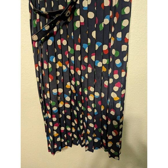 Vintage‎ Women's Abstract Floral Pleated Utility Dress Navy Blue Size 14 - Picture 10 of 15